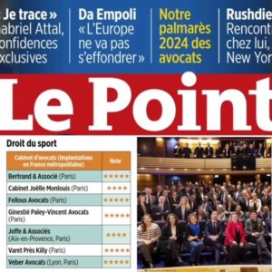 Classé parmi les meilleurs cabinets d'avocats français en Droit du Sport en 2024 par le magazine LE POINT